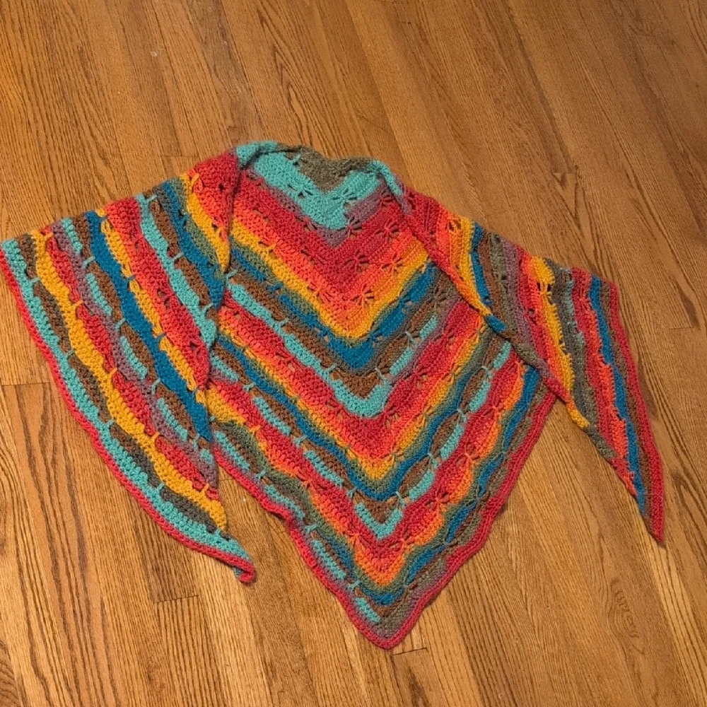 Hand Crocheted - Vintage Multicolor Knit Women's Wrap - Picture 1 of 4